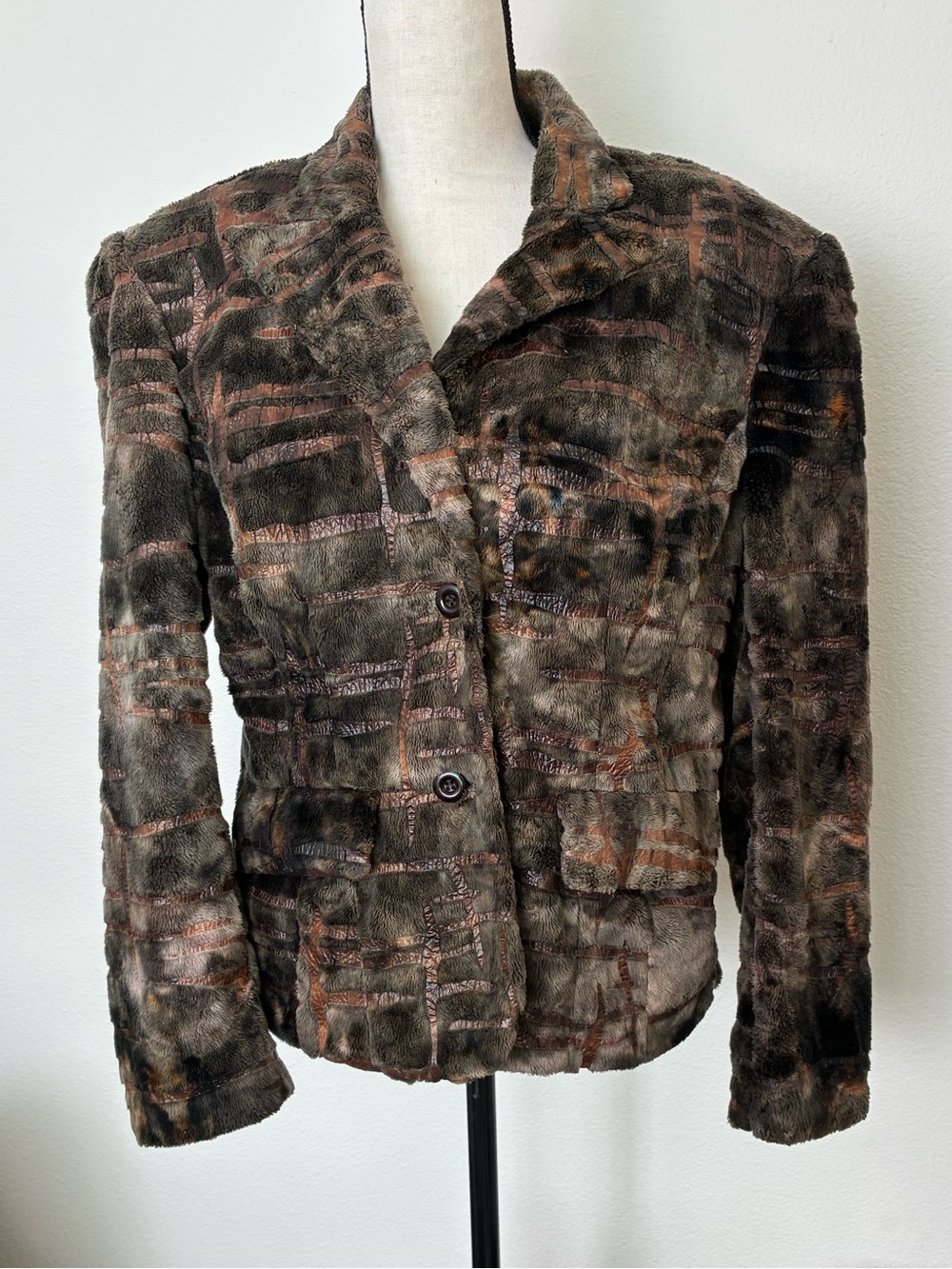 Vintage 80s Faux Fur Jacket w Shoulder Pads